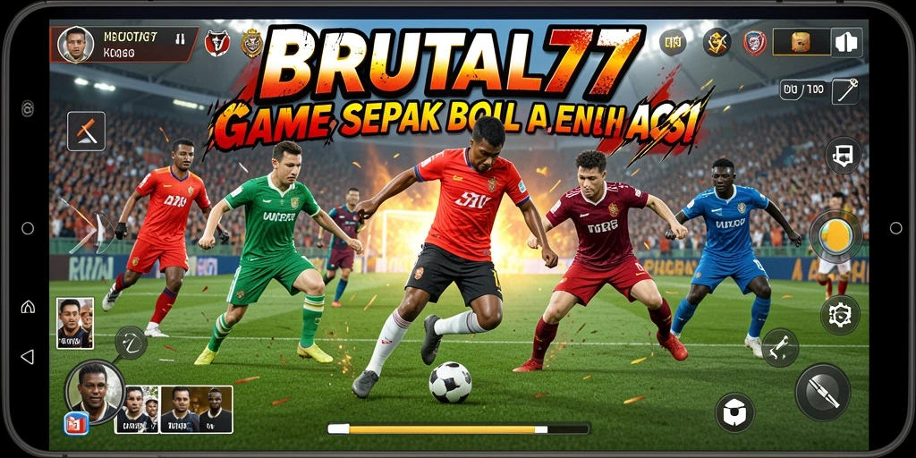 Tampilan gameplay yang seru dalam BRUTAL77 dengan aksi sepak bola nyata.
