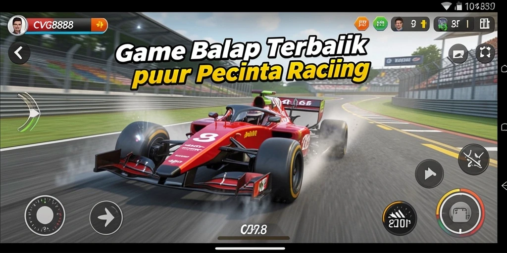 Screenshot gameplay CVG8888 menunjukkan aksi balap yang mendebarkan.