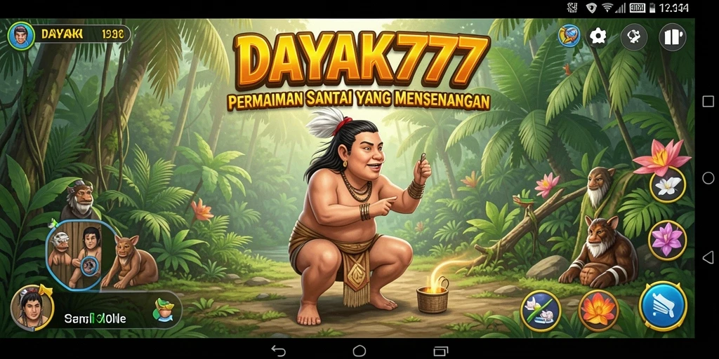 Tampilan gameplay DAYAK777 yang cerah dan penuh warna.