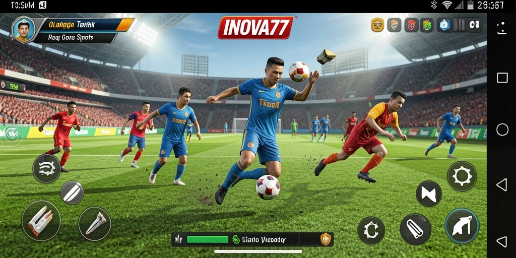 Screenshot INOVA77 menampilkan aksi intens dalam permainan olahraga.