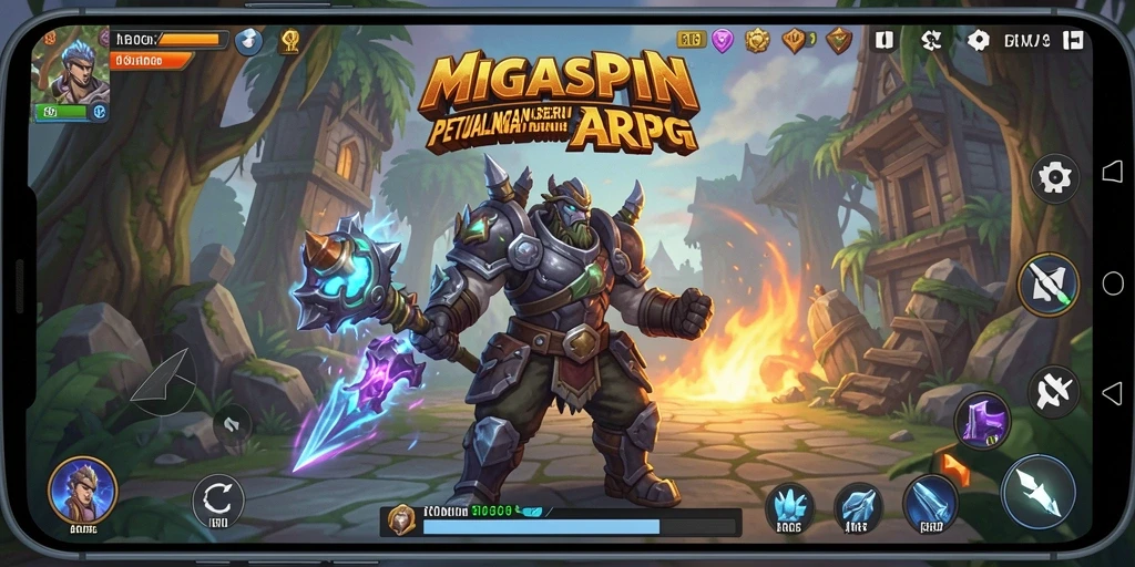 Tangkapan layar gameplay MIGASPIN yang menampilkan pertarungan epik di dunia ARPG.