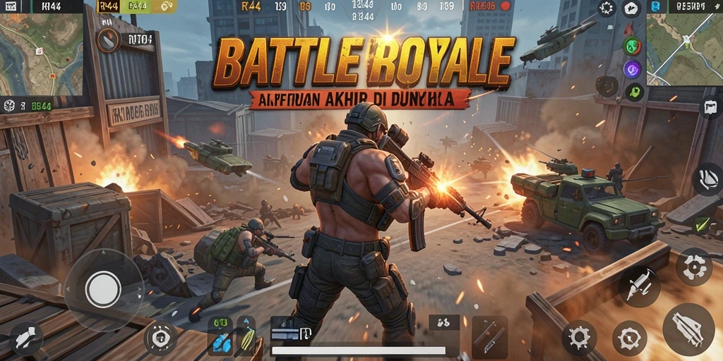 Gameplay intens dalam pertarungan Battle Royale RR44.
